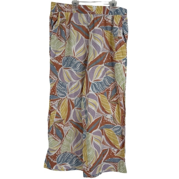 C & C California Pants Womens Size XL Floral Linen Wide Leg Pull On Casual Beach - Picture 3 of 11